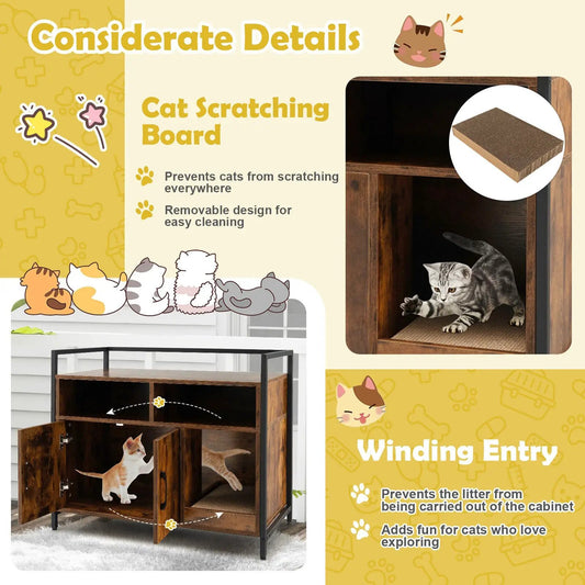 Hidden Cat Washroom cabinet with double doors and cardboard scratch panel, cat inside on Tampa Home & Garden Store