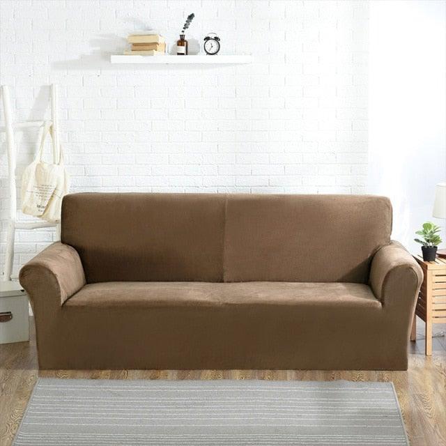 Stevvex brown velvet sofa slipcover elastic stretch for 3-seat couch Chair & Sofa Cushions on Tampa Home & Garden Store