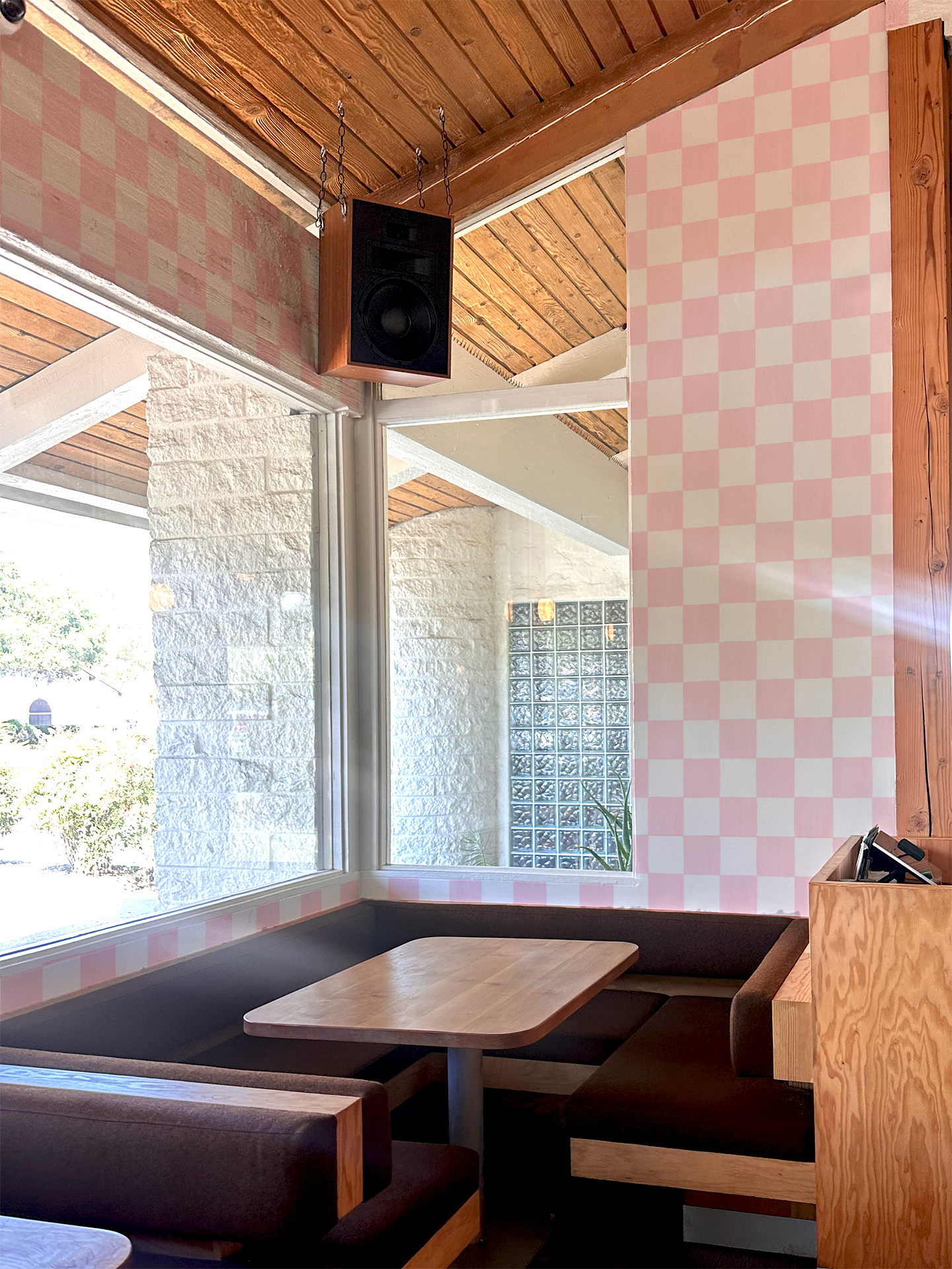 Checkers wallpaper blush peel and stick pink checker pattern Samantha Santana Creative on Tampa Home & Garden Store