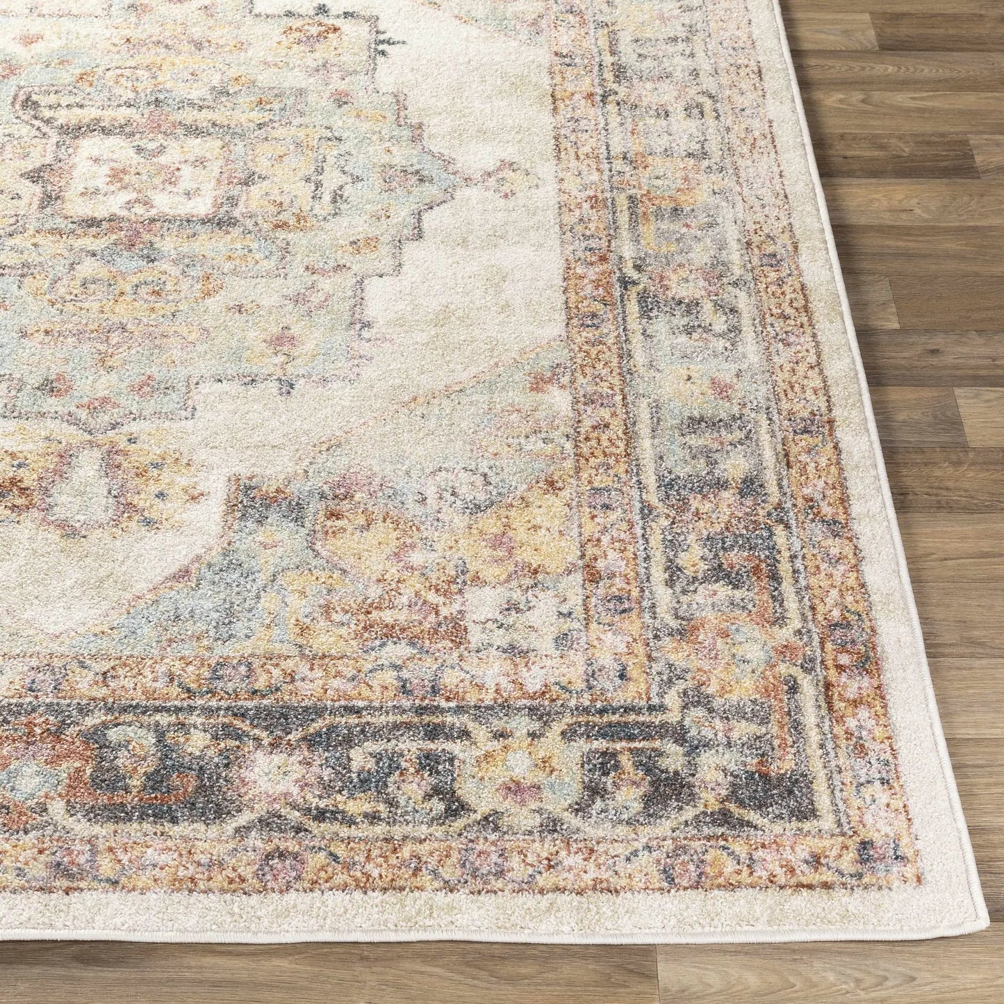 Hillcrest Area Rug by Boutique Rugs with cream plush pile and vintage multicolor border pattern on Tampa Home & Garden Store
