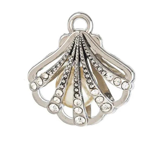 Pearls of Wisdom Charm pendant in silver with fan-shaped, rhinestone-studded arms on Tampa Home & Garden Store