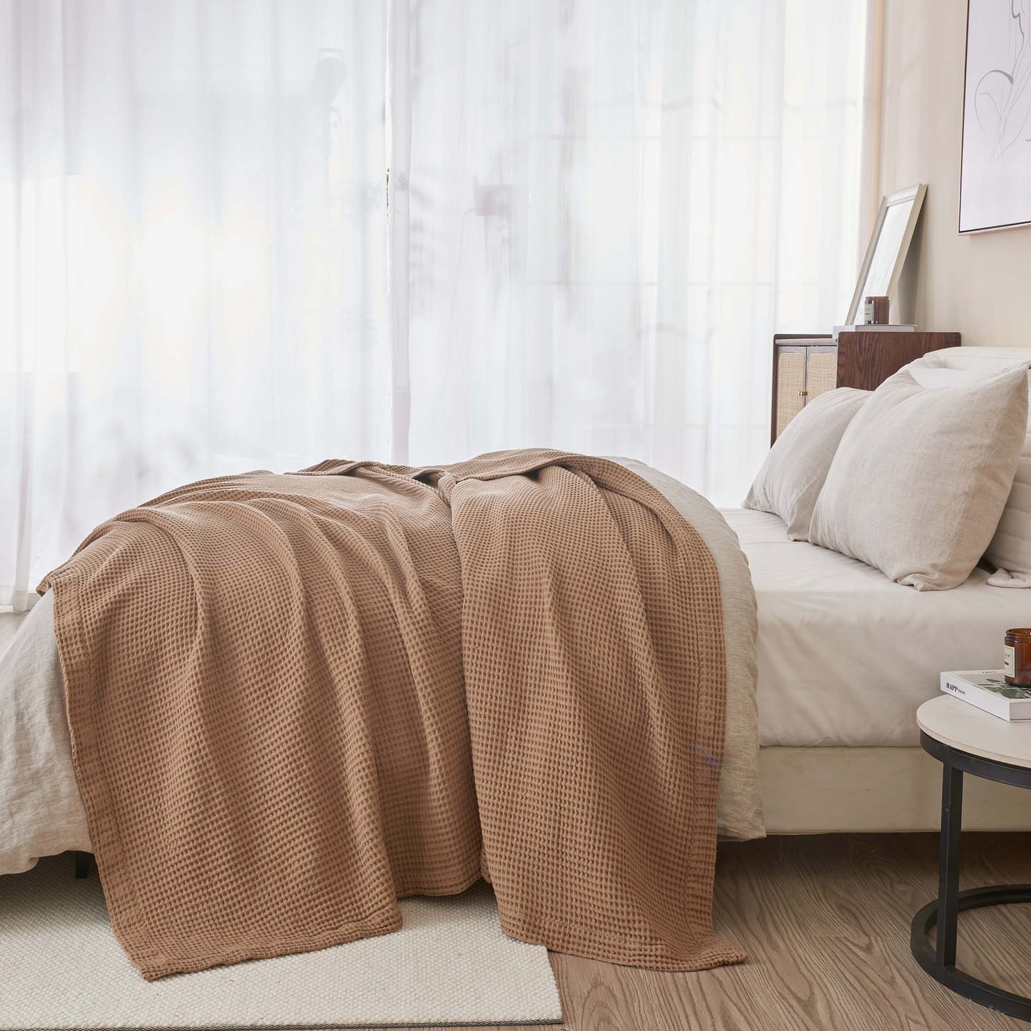 Organic Cotton And Waffle Weave Throw Blanket