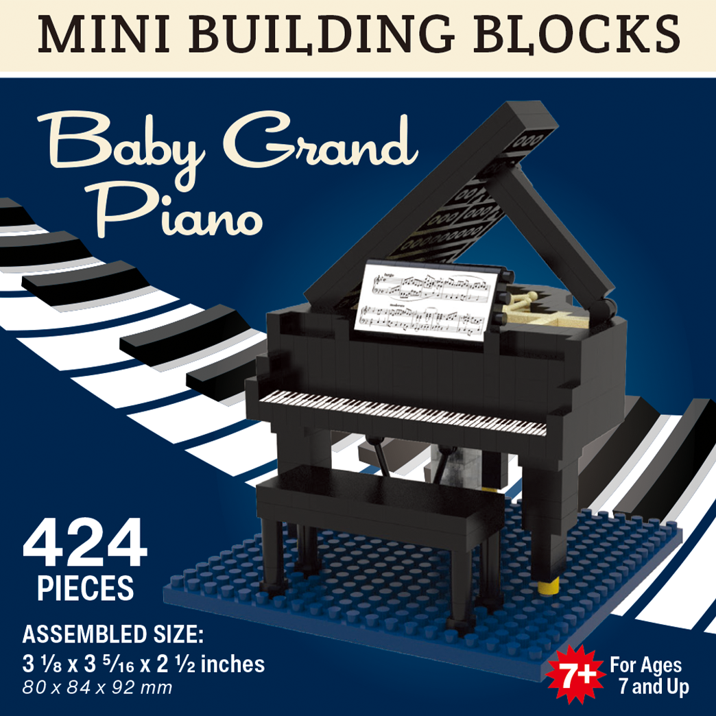 Mini Building Blocks Baby Grand Piano, 424-pc, black piano with sheet music on Tampa Home & Garden Store
