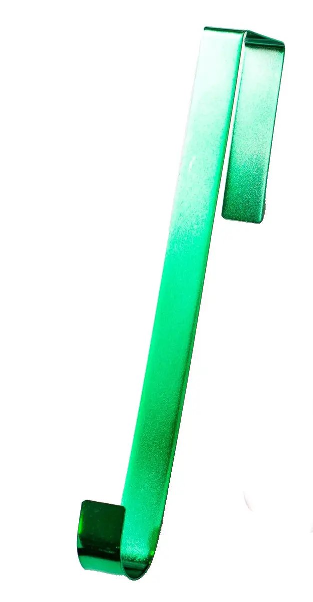 Shiny metal 12-inch over-the-door wreath hanger green metallic finish on Tampa Home & Garden Store