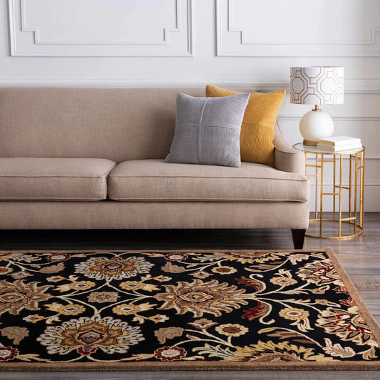 Conesus 1053 Hand Tufted Black Wool Rug by Boutique Rugs with ornate floral pattern on Tampa Home & Garden Store
