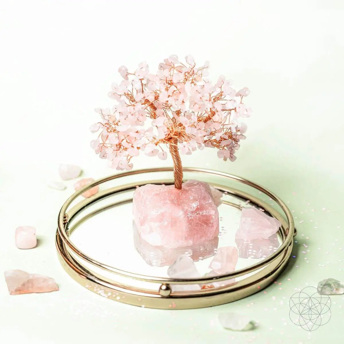 Home Sweet Home Feng Shui Rose Quartz Tree with copper wire on pink rock base on Tampa Home & Garden Store