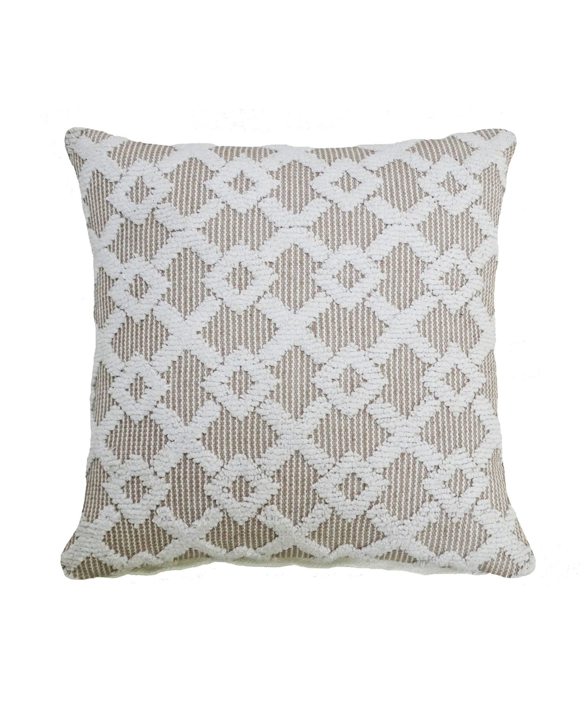 Decorative beige accent throw pillow 20x20 with white lattice pattern by Vibhsa on Tampa Home & Garden Store
