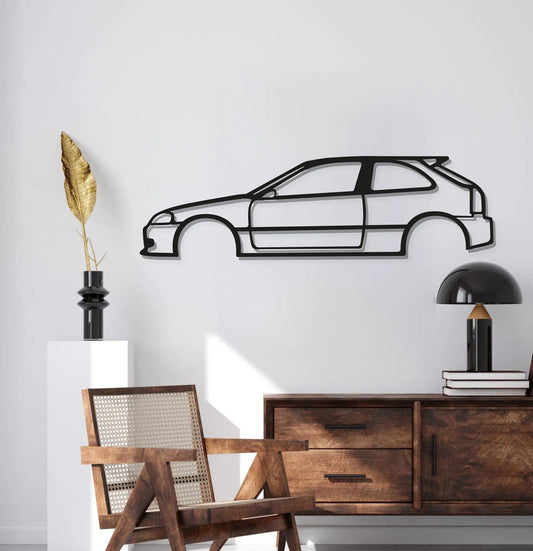 Civic EK metal car wall art by Modello Turbo, black line drawing on white wall on Tampa Home & Garden Store