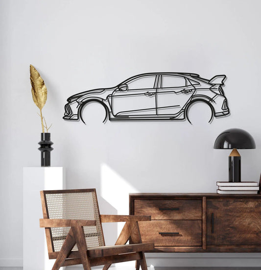 Civic Type-R FK8 Classic metal car wall art by Modello Turbo, black line-drawn car on white wall on Tampa Home & Garden Store