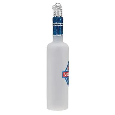 Vodka bottle ornament frosted white with blue neck and silver cap by The Country Christmas Loft on Tampa Home & Garden Store