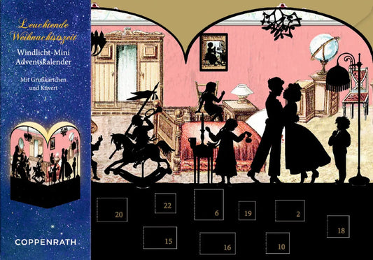 Christmas Morning Silhouette Advent Lantern Card with envelope silhouettes blue cover panel on Tampa Home & Garden Store