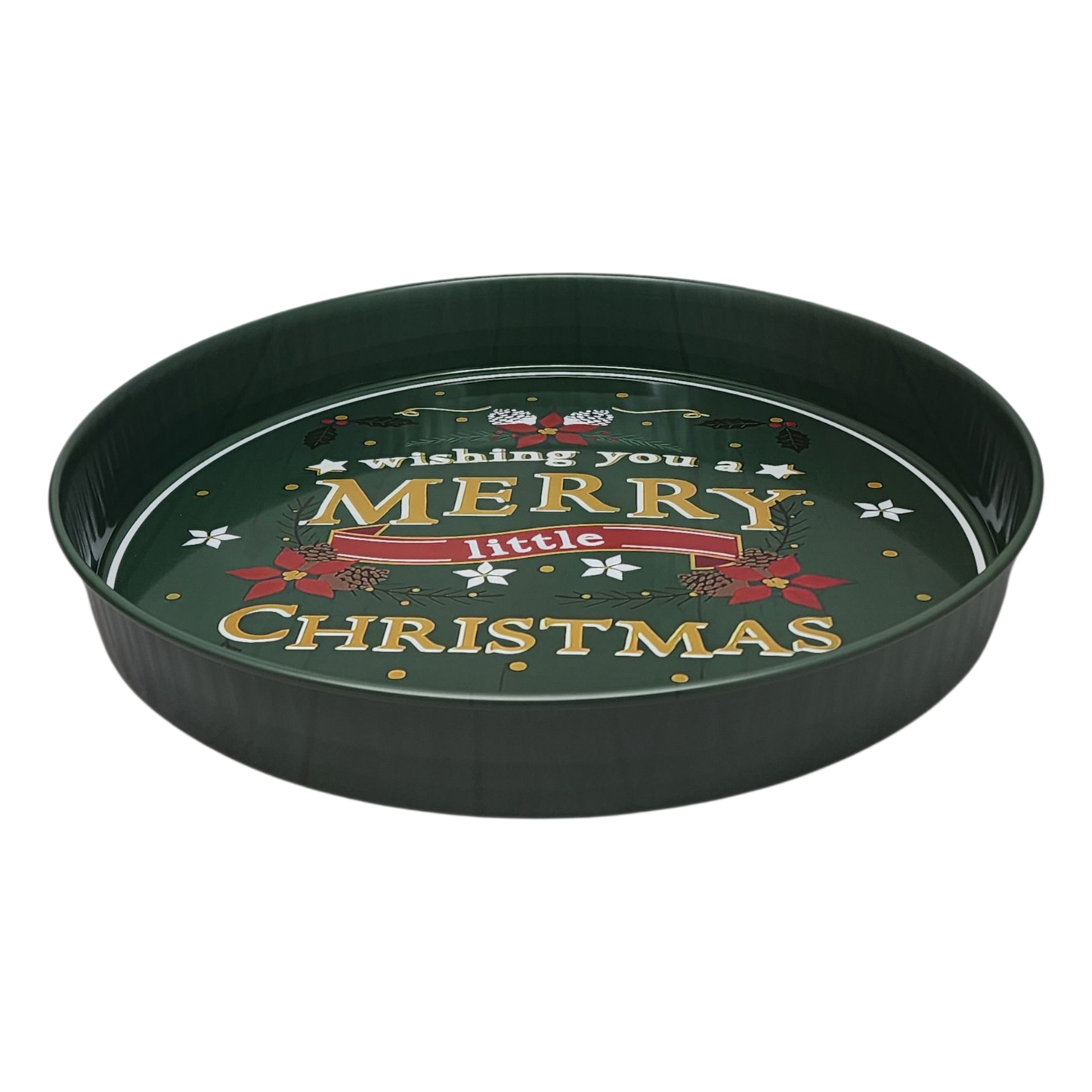 Grand plateau rond et profond de 34 cm (13,5 pouces) - Je vous souhaite un joyeux petit Noël