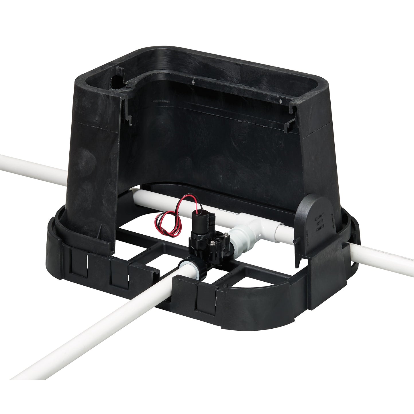 Valve Box Base 53230 Orbit Irrigation black plastic base with white pipes underground irrigation on Tampa Home & Garden Store