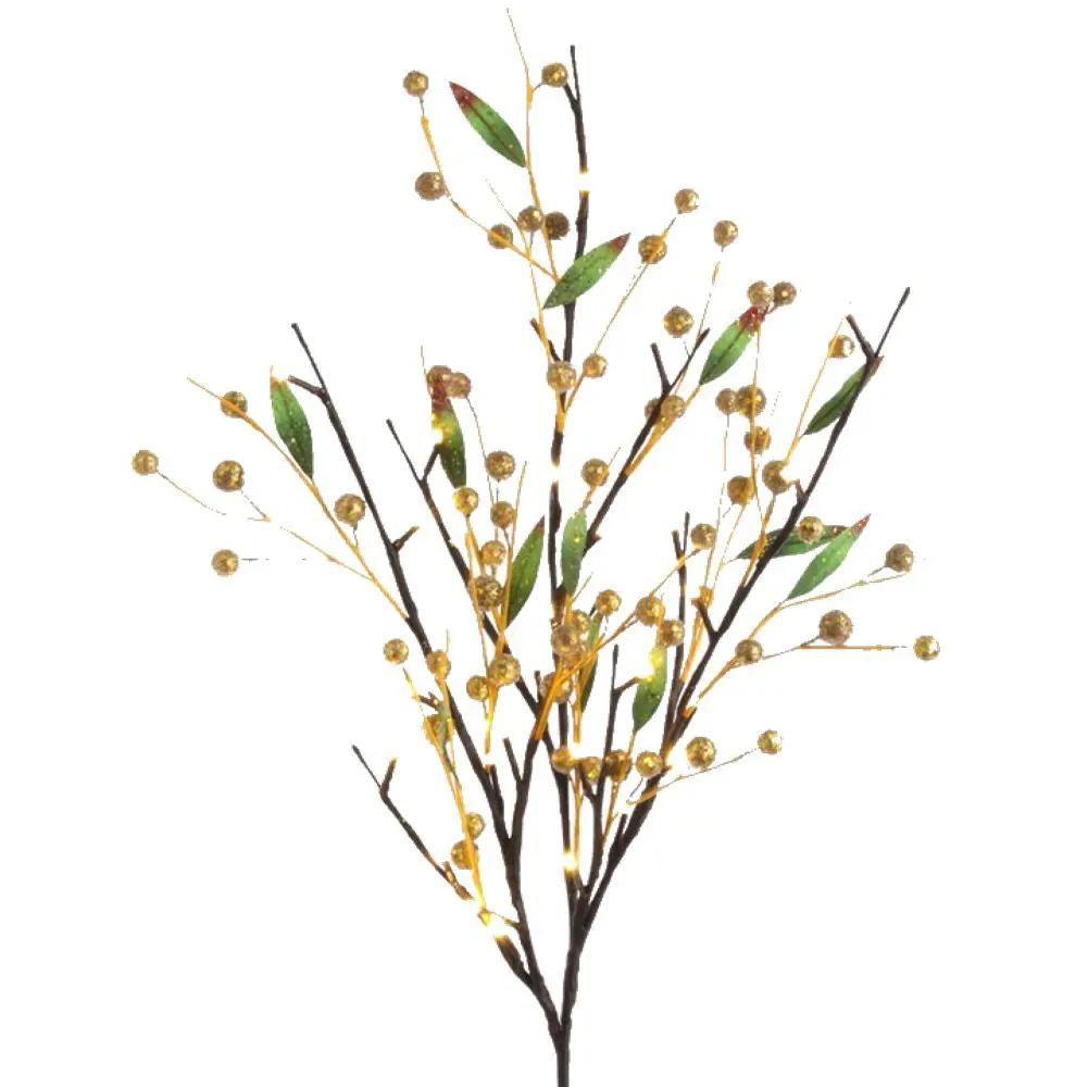 39 Inch Lighted Gold Branch with Warm Glow artificial flora, gold berries, green leaves by The Country Christmas Loft on Tampa Home & Garden Store