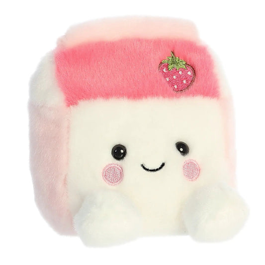 Palm Pal Fresa Strawberry Milk plush toy with pink strawberry embroidery on white plush on Tampa Home & Garden Store