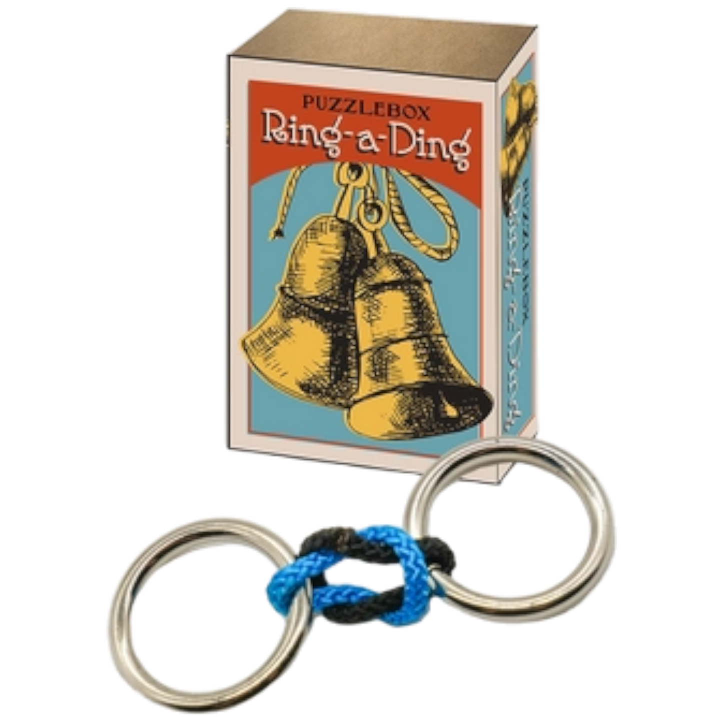 Puzzlebox Brainteaser Ring-a-Ding Gift Box with orange label, rope, and two silver rings on Tampa Home & Garden Store