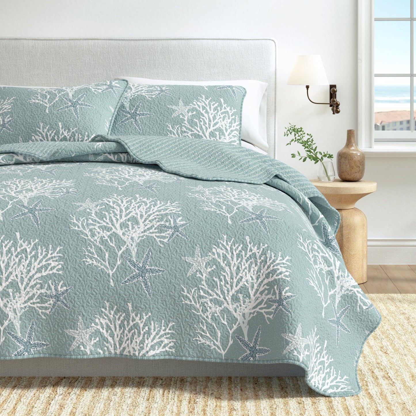 Fenwick Coral Coastal Quilt Set and Throw