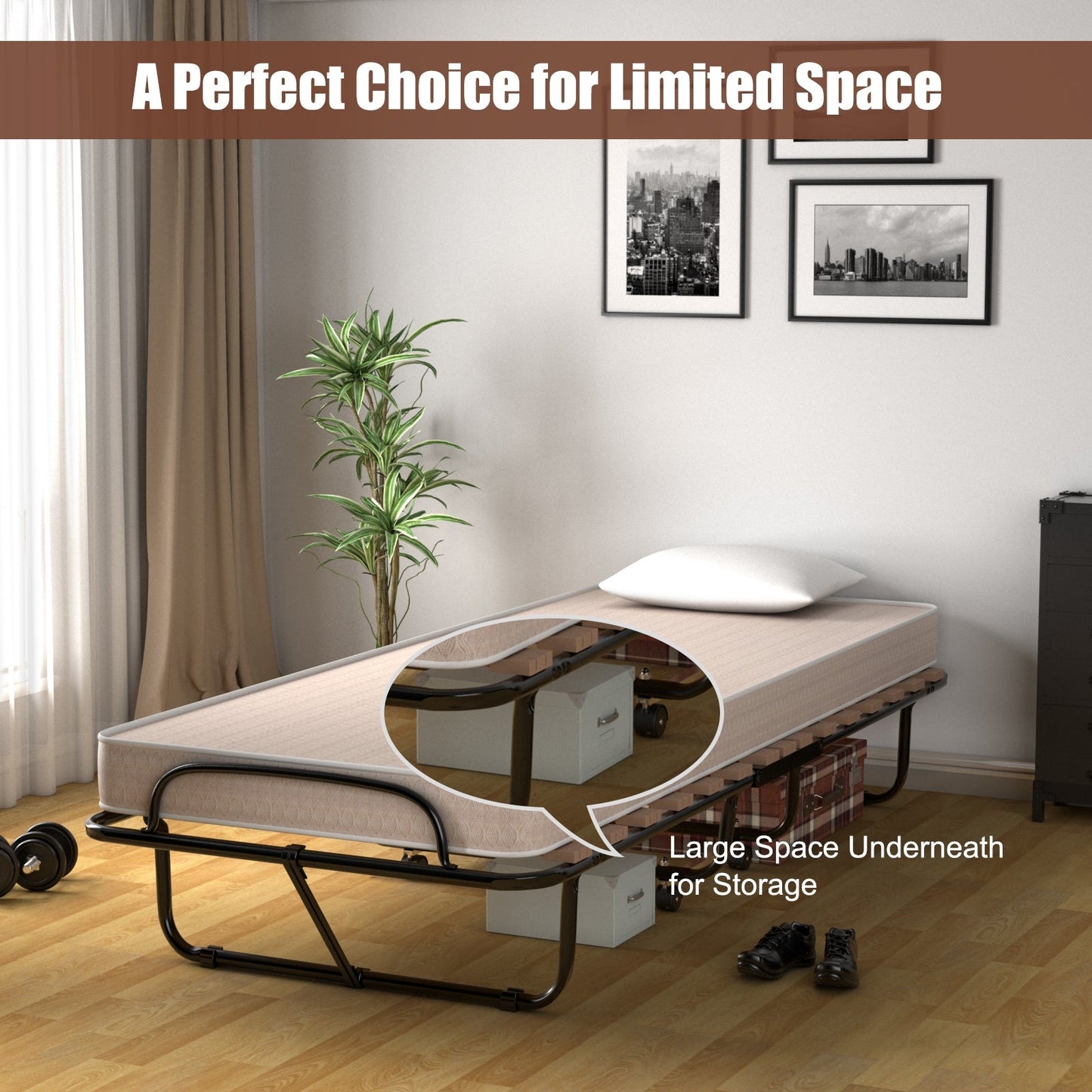 Cama plegable de 75 x 31.5 pulgadas con colchón de espuma viscoelástica para adultos
