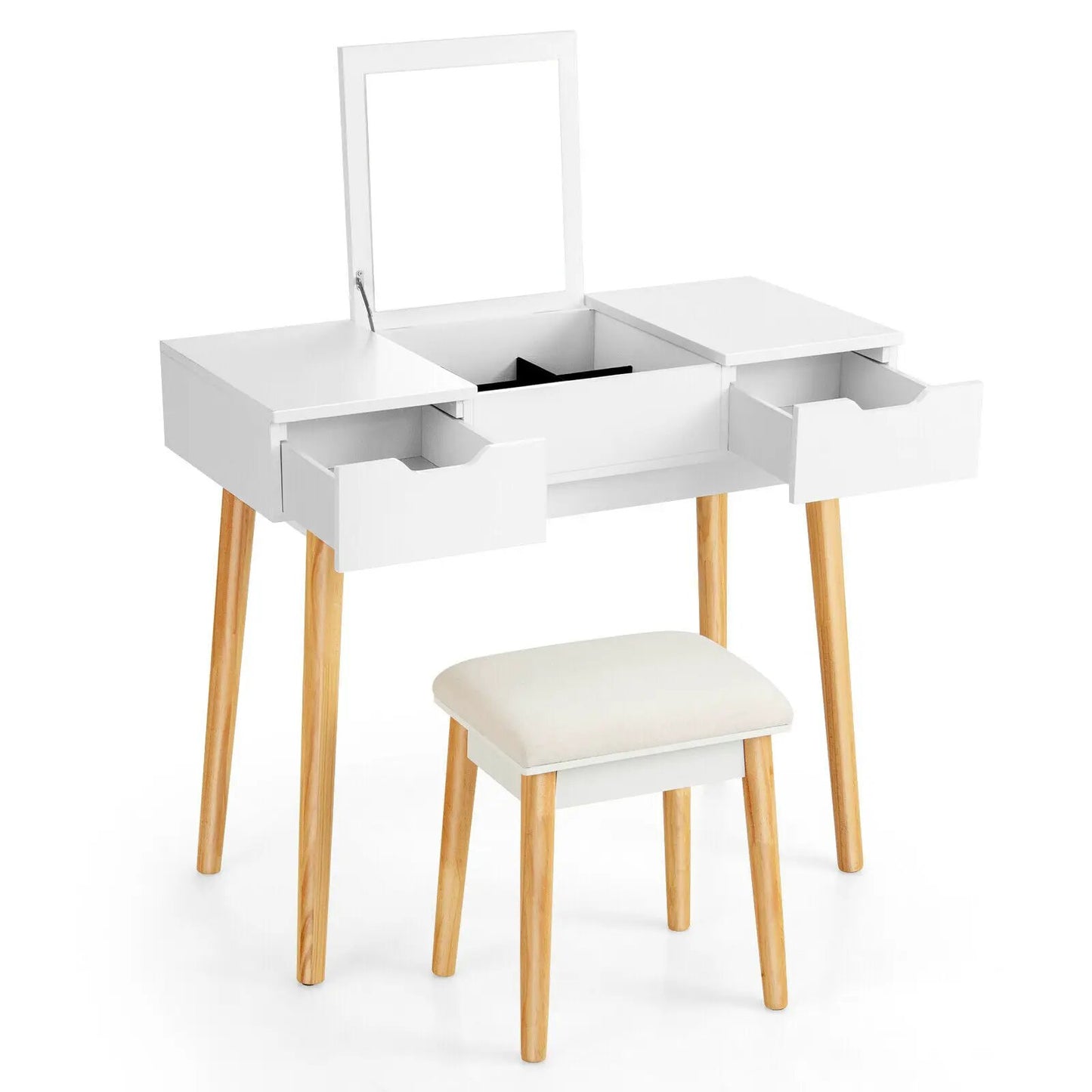 Makeup Vanity Table Set with Flip Top Mirror and 2 Drawers-Pink - Tampa Home & Garden Store