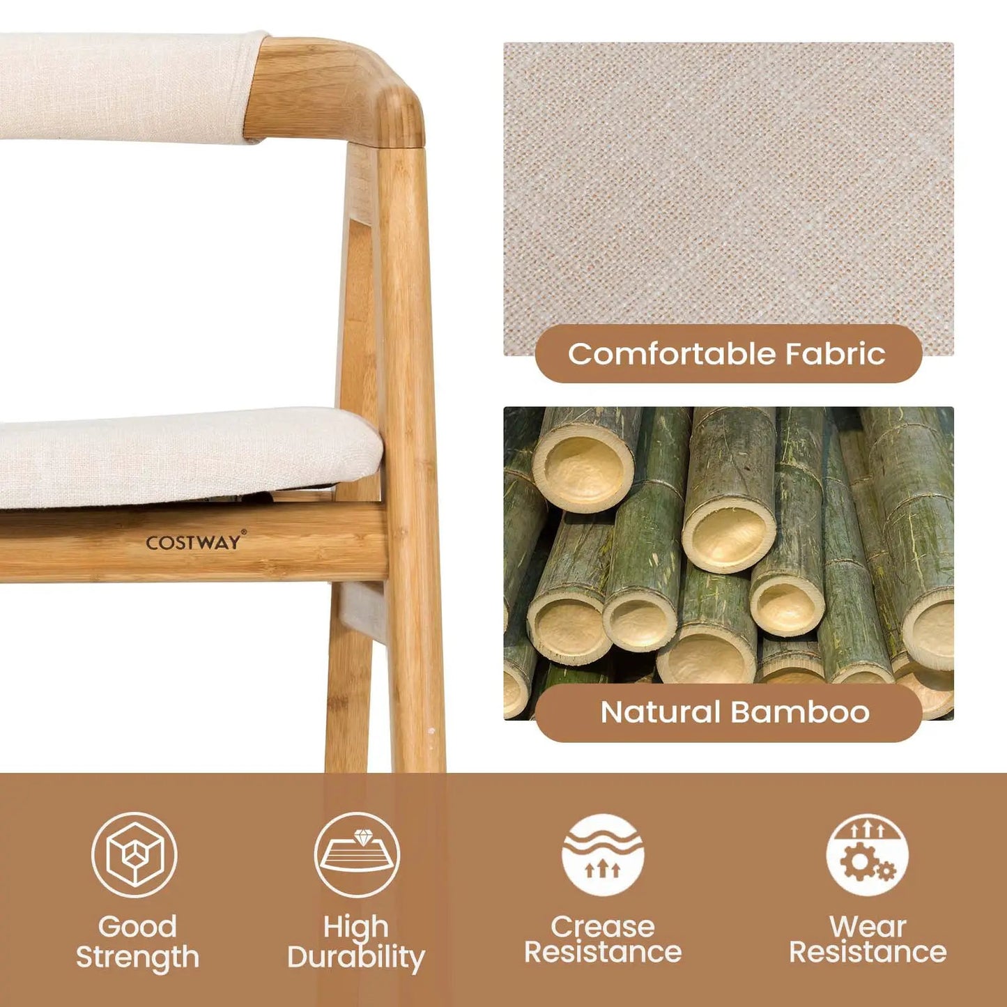 Leisure Bamboo Dining Chair with Curved Back and Anti-slip Foot Pads-Natural - Tampa Home & Garden Store