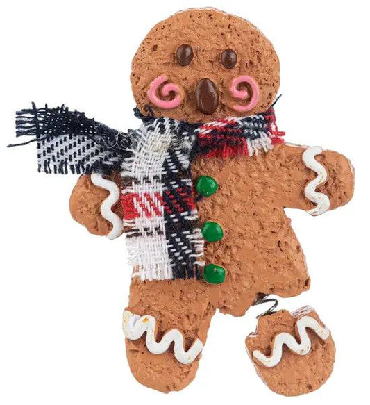 Gingerbread cookie charm keepsake with plaid scarf and white icing on Tampa Home & Garden Store