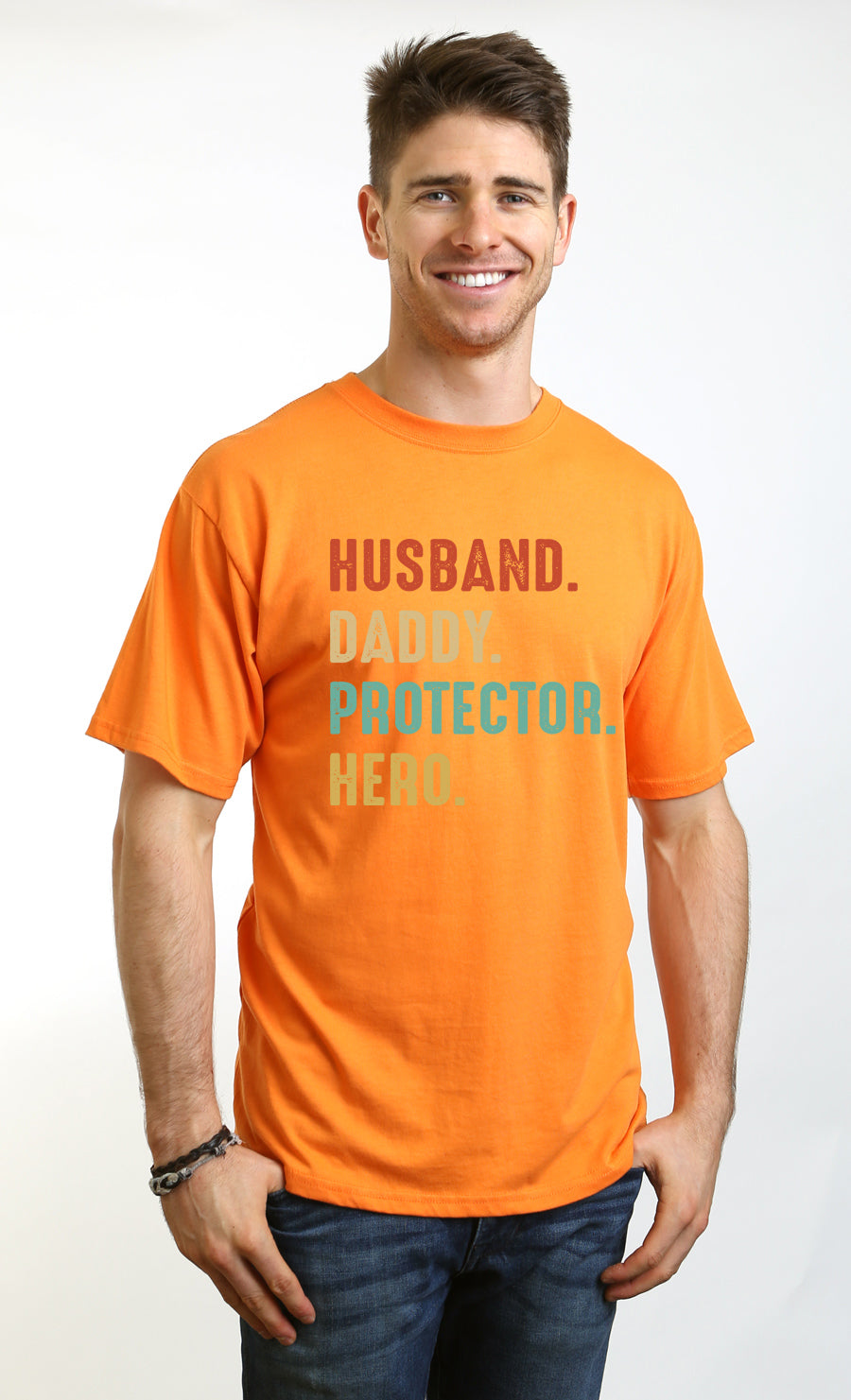 Husband Daddy Protector Hero orange tee in bamboo viscose/organic cotton by Spun Bamboo on Tampa Home & Garden Store