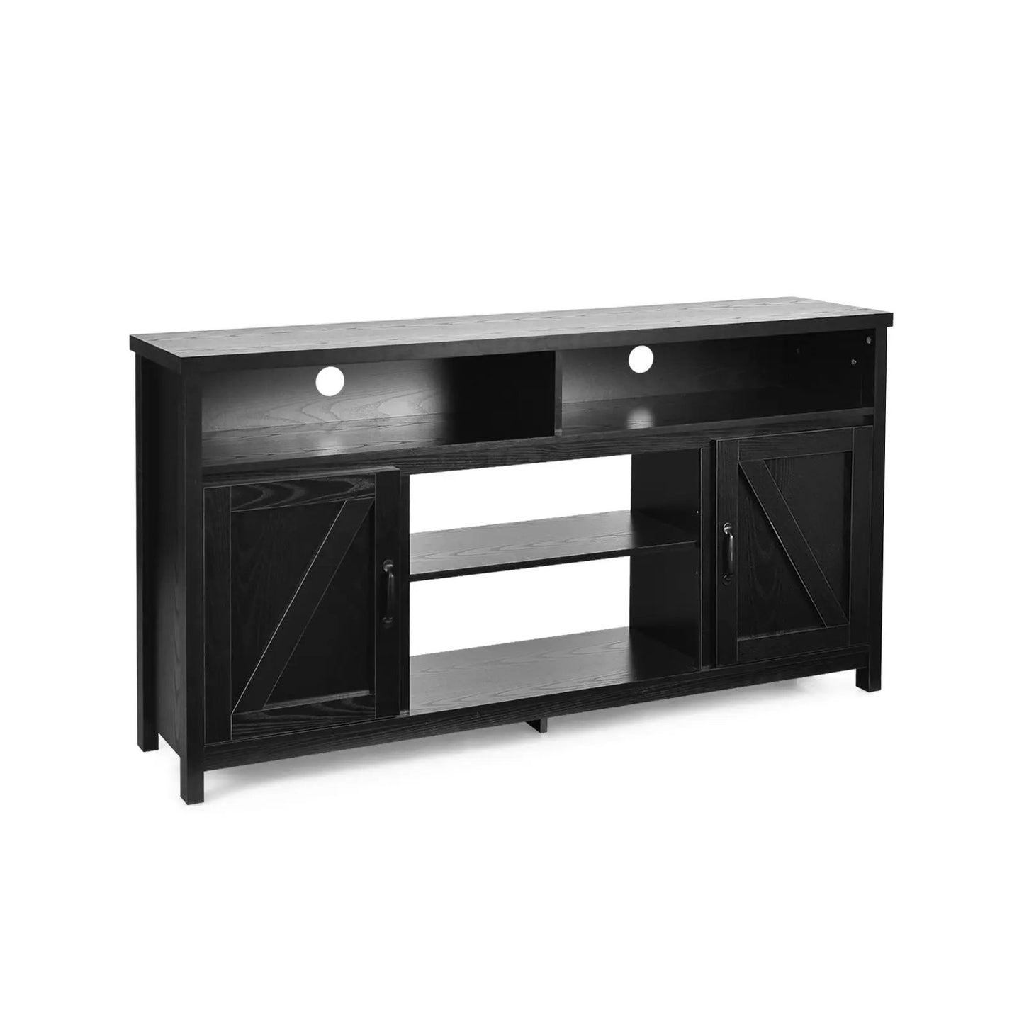 59 Inch TV Stand with Barn Doors for 65 Inch TV, black wood barn-door cabinets DirectDeals on Tampa Home & Garden Store