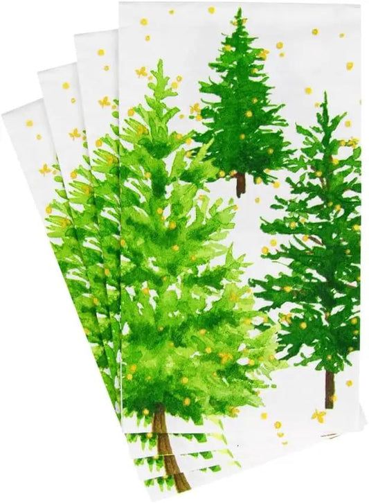 White Christmas Guest Towels and Buffet Napkins with watercolor green trees on Tampa Home & Garden Store