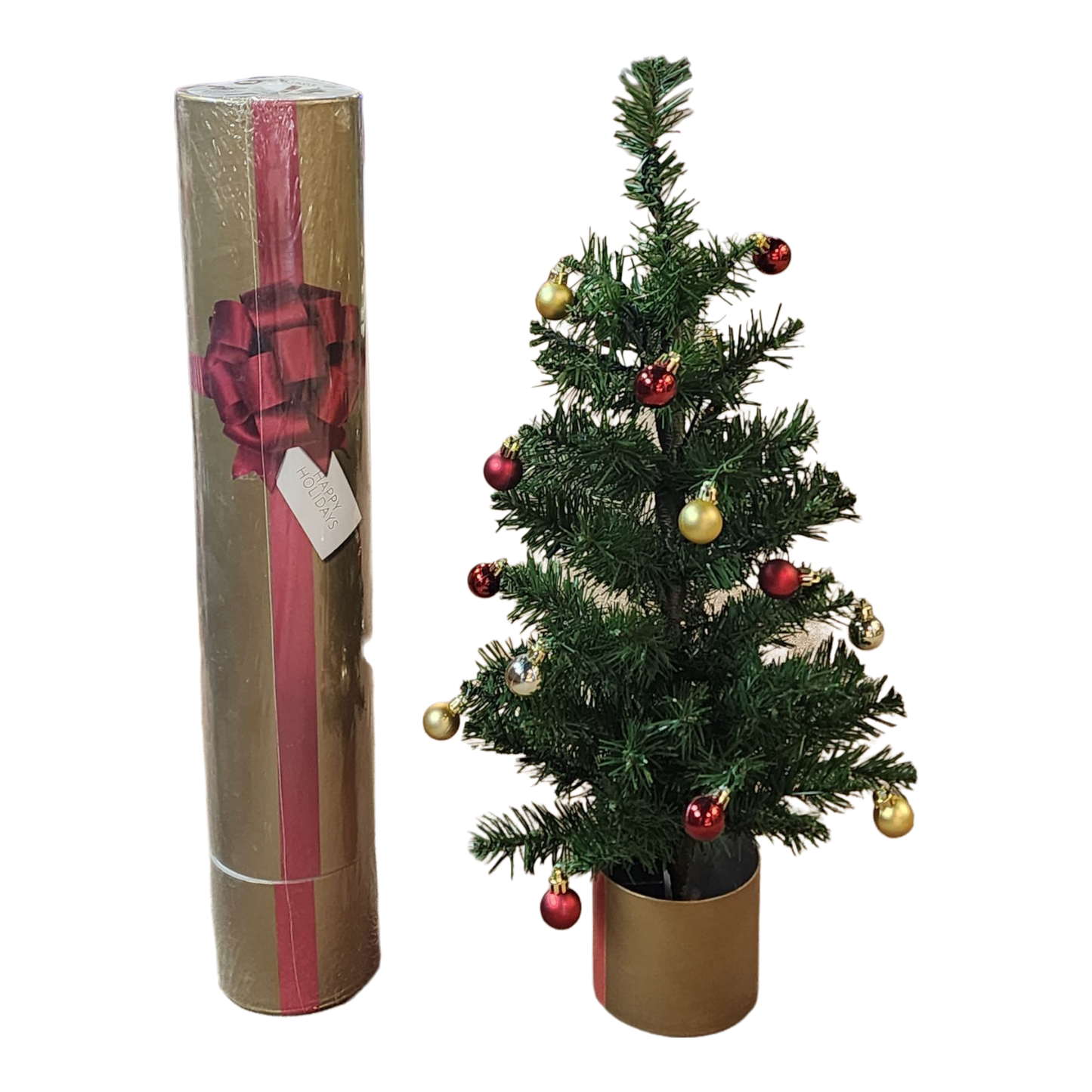 Express Tree 2 ft battery-operated clear-lights Christmas tree with red ornaments; 2 items on Tampa Home & Garden Store