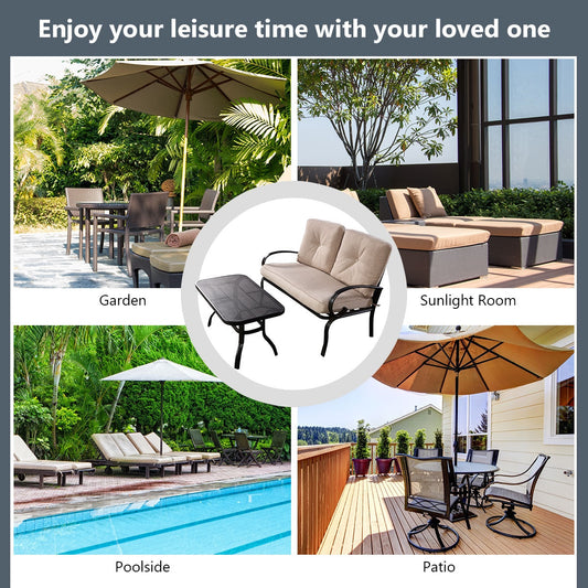 2 Pieces Patio Outdoor Cushioned Coffee Table Seat-Beige - Tampa Home & Garden Store
