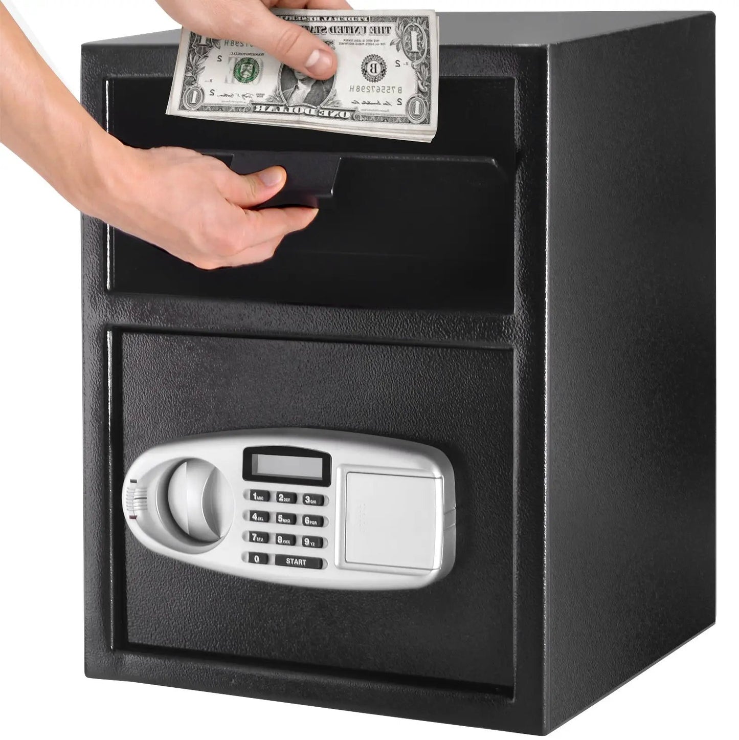 Digital Deposit Safe Box Front Load by DirectDeals, black steel wall safe with keypad on Tampa Home & Garden Store