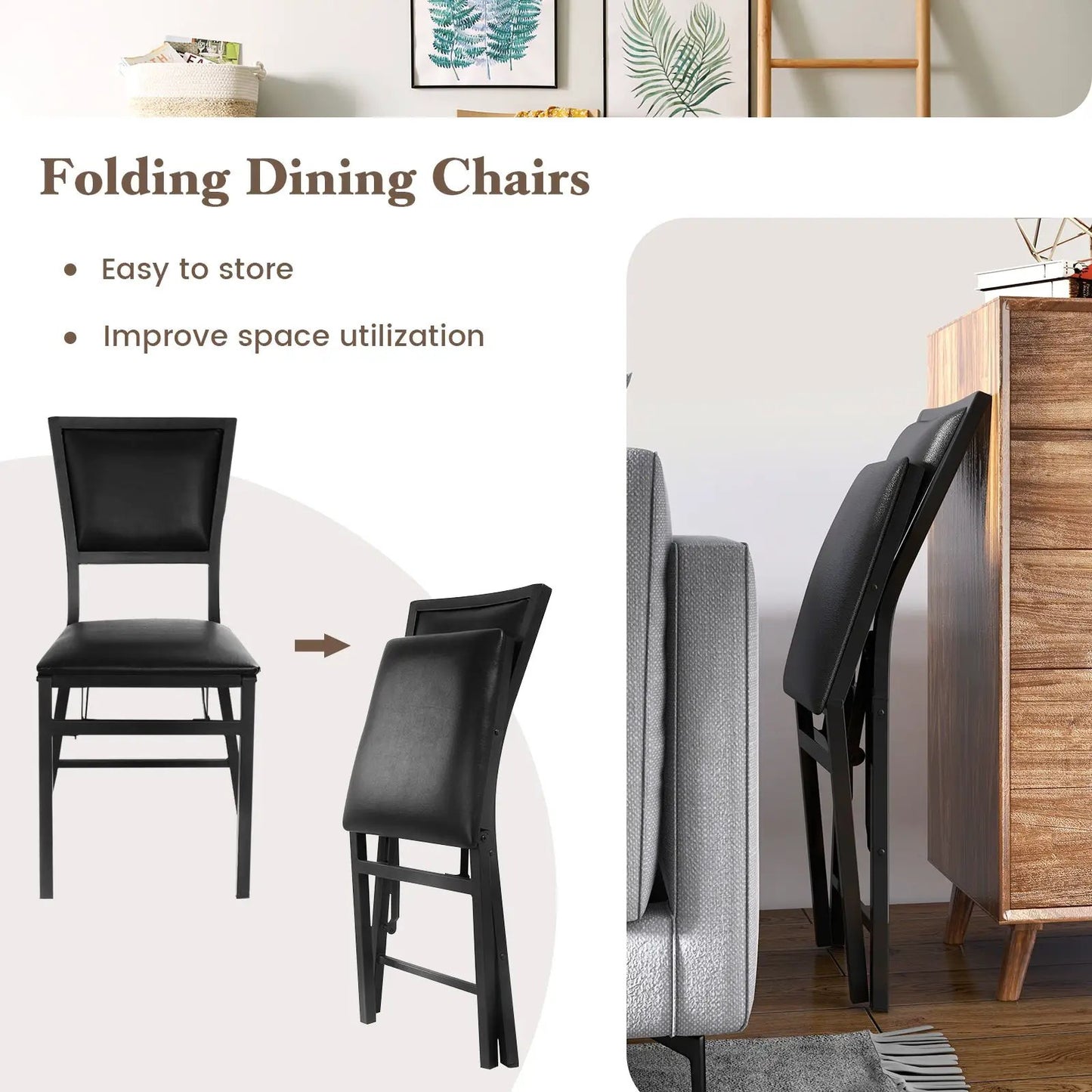 Set of 2 DirectDeals black metal folding dining chairs with cushioned seats on Tampa Home & Garden Store