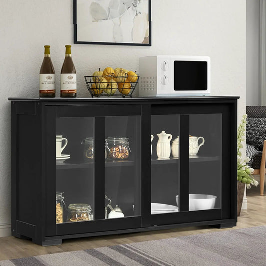 Sideboard buffet storage cabinet by DirectDeals with glassfront doors and microwave on top on Tampa Home & Garden Store