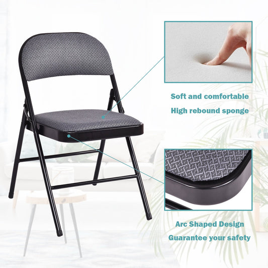 4 Pieces Fabric Upholstered Padded Seat Folding Chairs Seet - Tampa Home & Garden Store