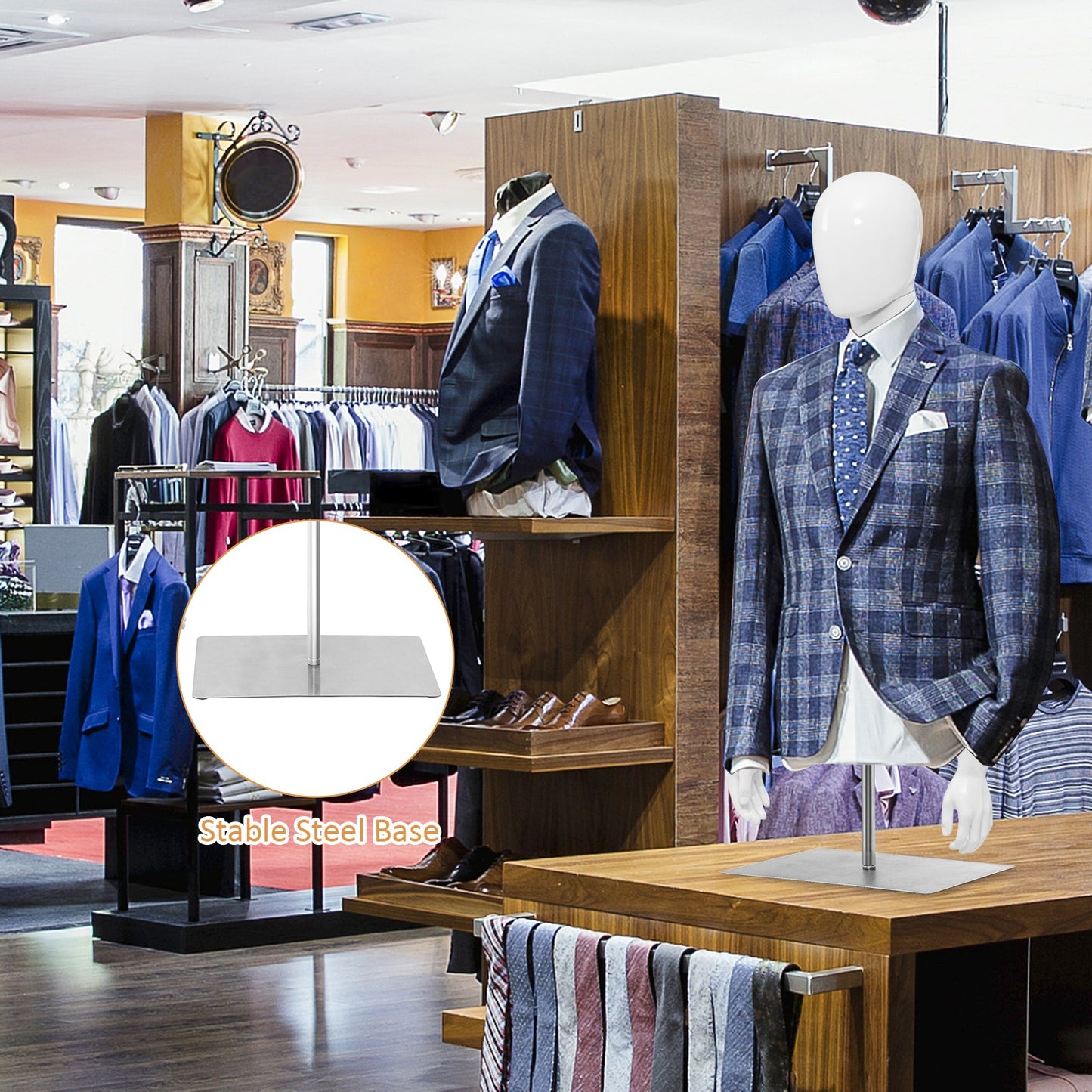 Maniquí de Plástico Hombre Medio Cuerpo con Cabeza Giratoria y Base