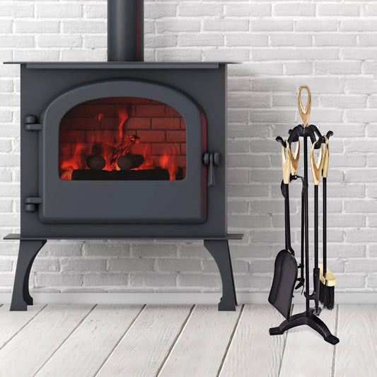 Rustic Wrought Iron Fireplace Tools Set 5 Pieces