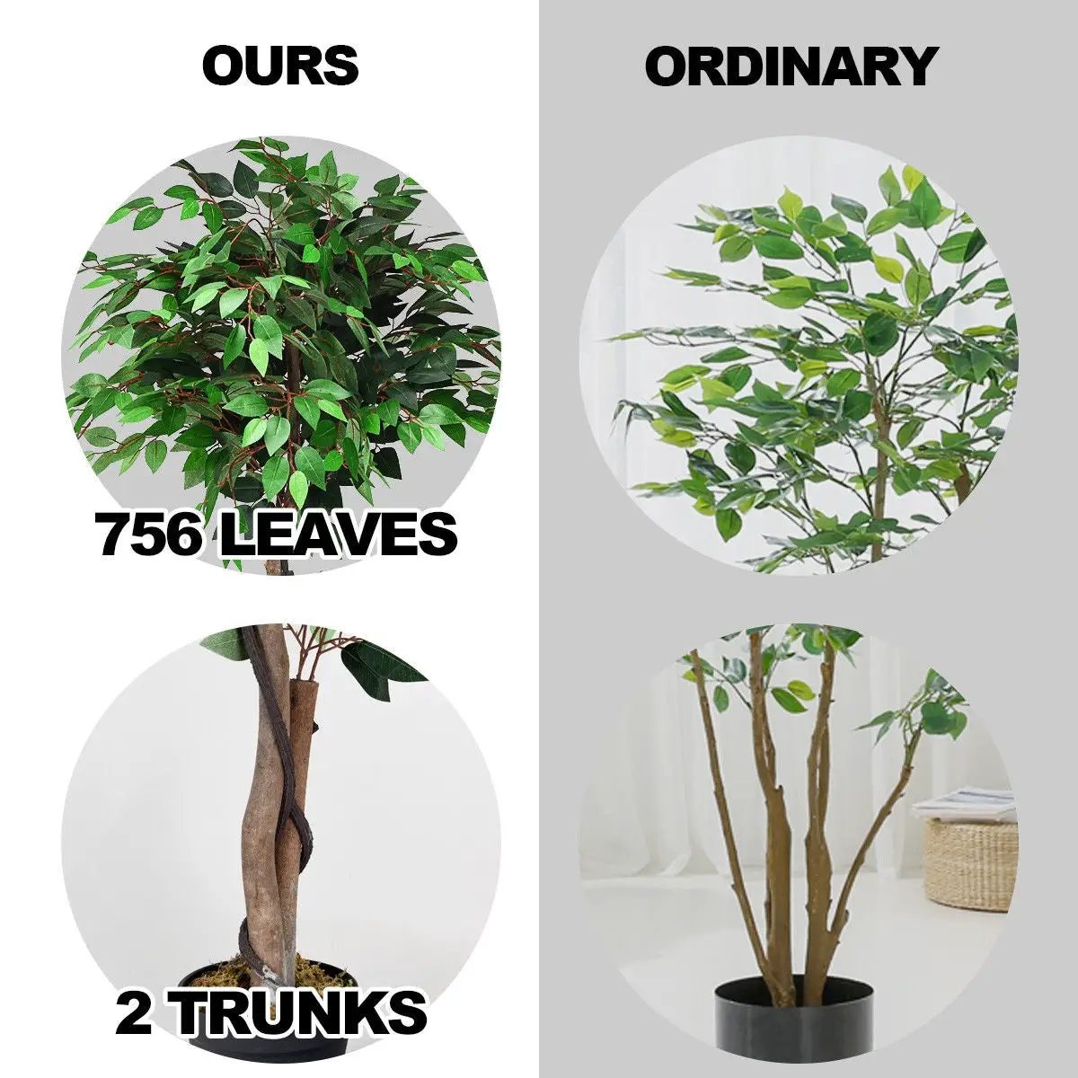 5.5 Feet Artificial Ficus Silk Tree with Wood Trunks - Tampa Home & Garden Store