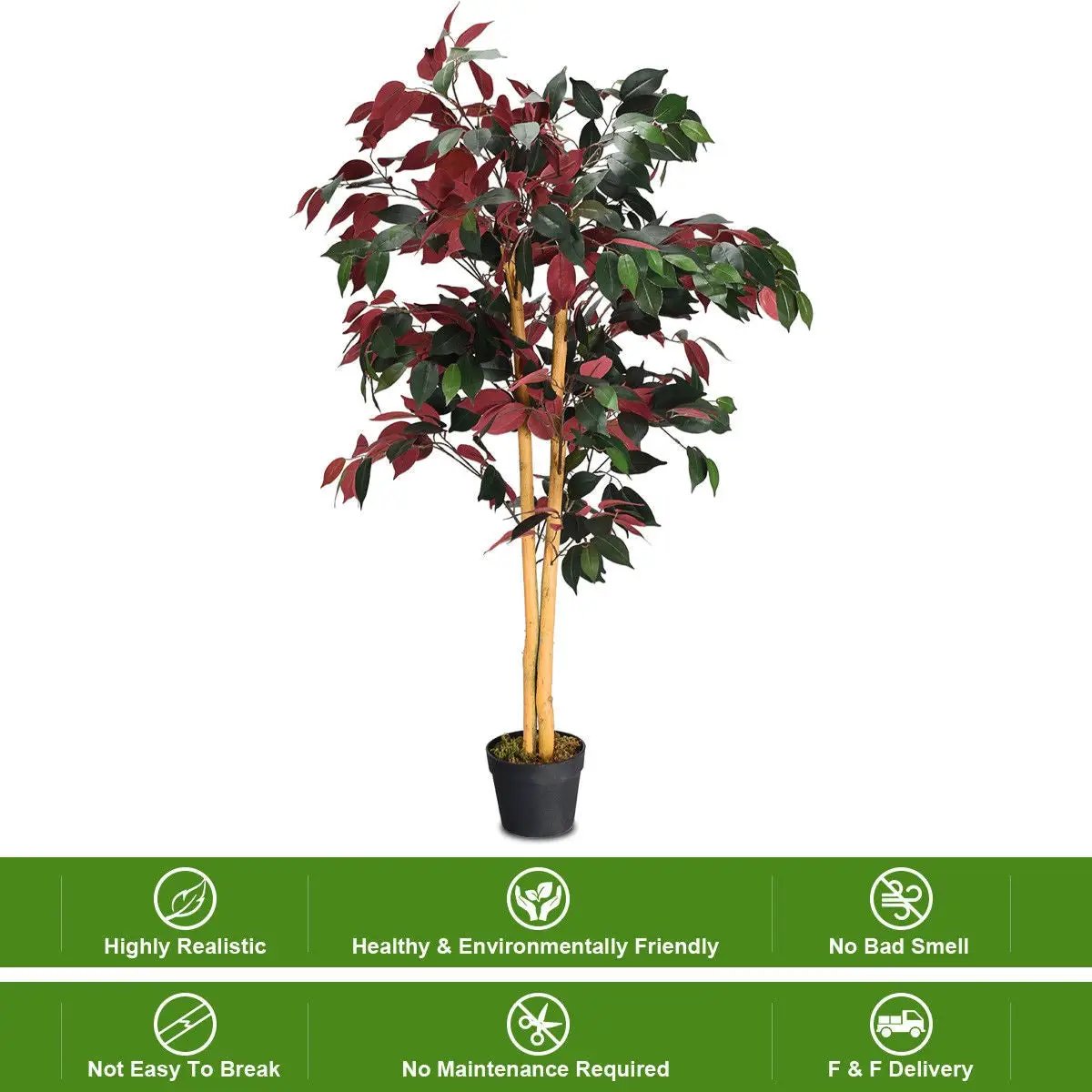 4 ft tall artificial ficus tree in a nursery pot with green and burgundy leaves DirectDeals on Tampa Home & Garden Store