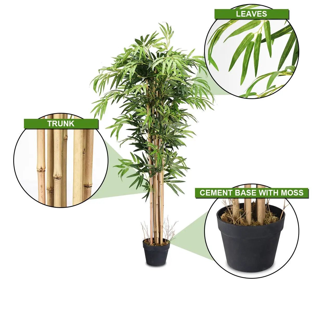 Artificial Bamboo Silk Tree, 5 ft tall, indoor/outdoor with cement base and moss, DirectDeals on Tampa Home & Garden Store