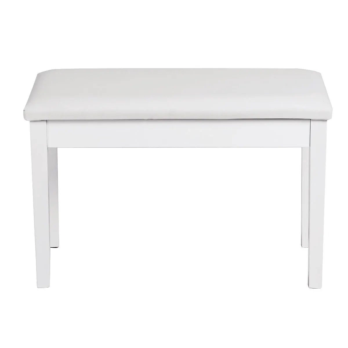 Solid wood piano bench with white PU leather padded seat on Tampa Home & Garden Store
