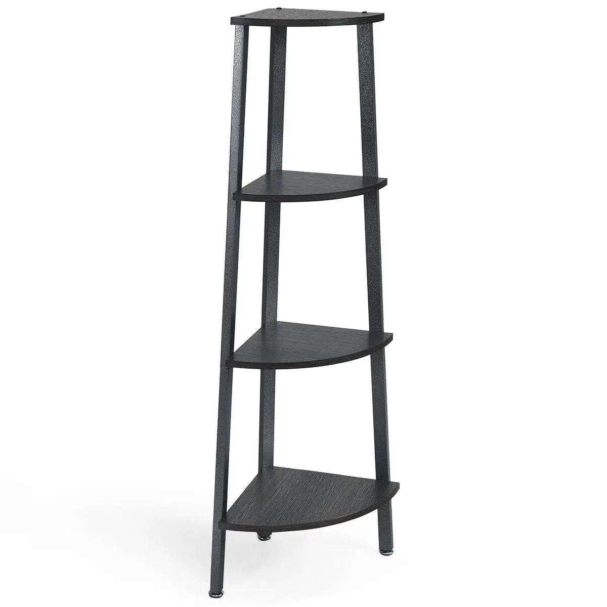 4-Tier Corner Shelf Metal Storage Rack Domestic Bookcase-Black - Tampa Home & Garden Store