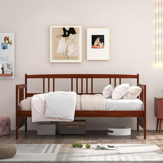 Twin Size Wooden Slats Daybed Bed with Rails-Cherry - Tampa Home & Garden Store