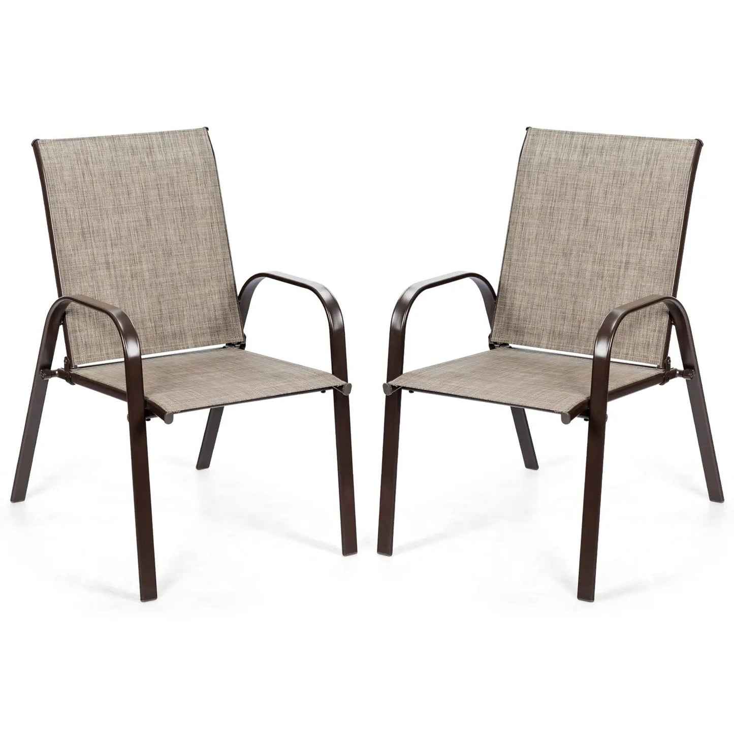 2 Pcs Patio Chairs Outdoor Dining Chair with Armrest-Brown - Tampa Home & Garden Store