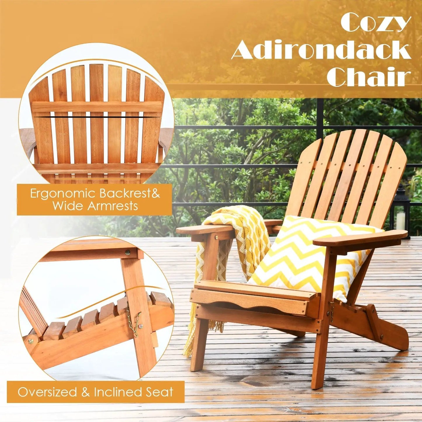 Three Piece Adirondack Chair Set with wide arms in natural wood by DirectDeals on Tampa Home & Garden Store