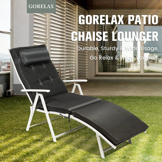 Adjustable Outdoor Lightweight Folding Chaise Lounge Chair with Pillow-Black - Tampa Home & Garden Store
