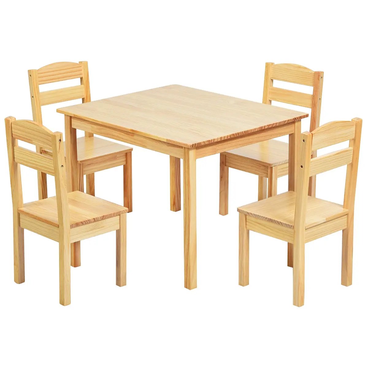 Kids pine wood table and chair set, 5 pieces, natural finish on Tampa Home & Garden Store