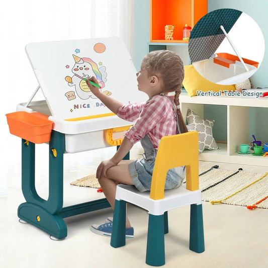 5-in-1 Kids Activity Table with Storage teal legs white tabletop orange tray yellow chair on Tampa Home & Garden Store