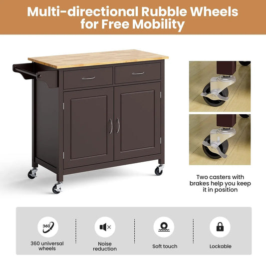 Modern Rolling Kitchen Cart Island with Wooden Top-Brown - Tampa Home & Garden Store