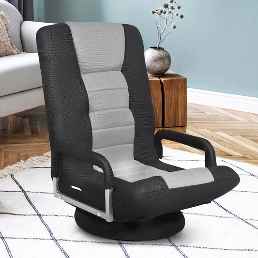 DirectDeals 360-Degree Swivel Gaming Floor Chair with foldable backrest, black/gray mesh on Tampa Home & Garden Store