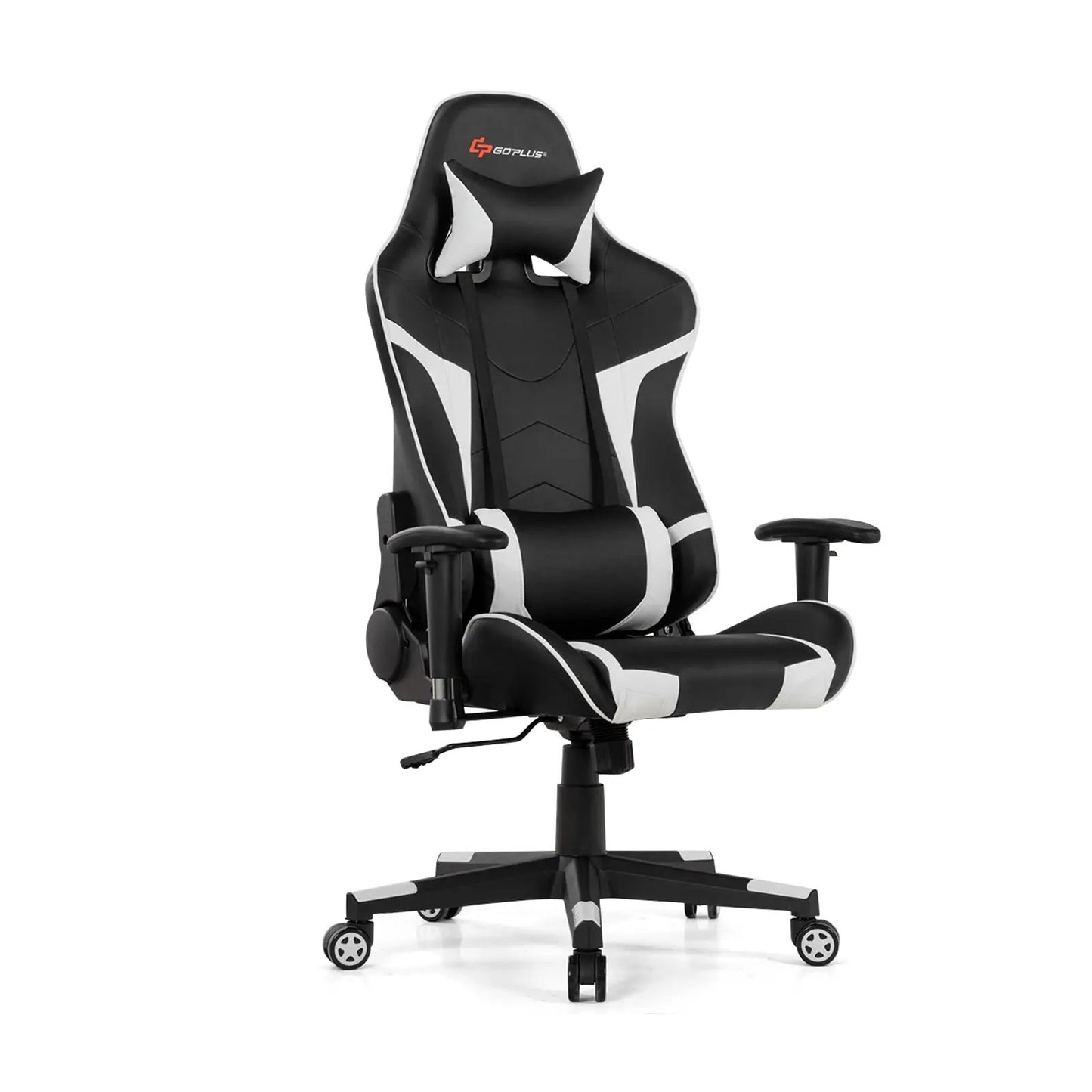 Reclining Swivel Gaming Chair with Lumbar Support in black/white GoPlus by DirectDeals on Tampa Home & Garden Store